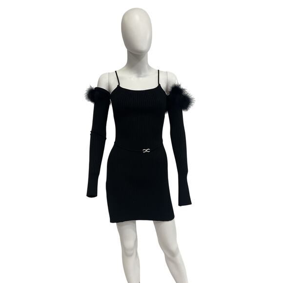 Mach & Mach 'Feather' Black Trim Cold Shoulder Rib Sweater Dress Size XS - Picture 2 of 5